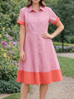 Isaac Mizrahi Live! Colorblock Shirt Dress – Pink & Coral | Size 10